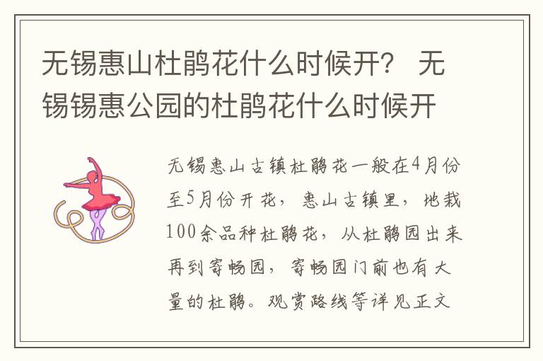 无锡惠山杜鹃花什么时候开？ 无锡锡惠公园的杜鹃花什么时候开