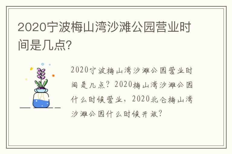 2020宁波梅山湾沙滩公园营业时间是几点？