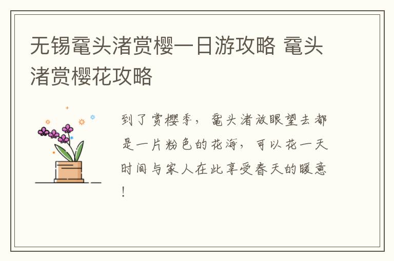 无锡鼋头渚赏樱一日游攻略 鼋头渚赏樱花攻略