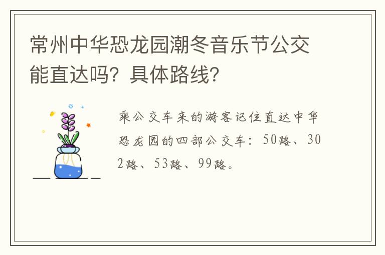 常州中华恐龙园潮冬音乐节公交能直达吗？具体路线？