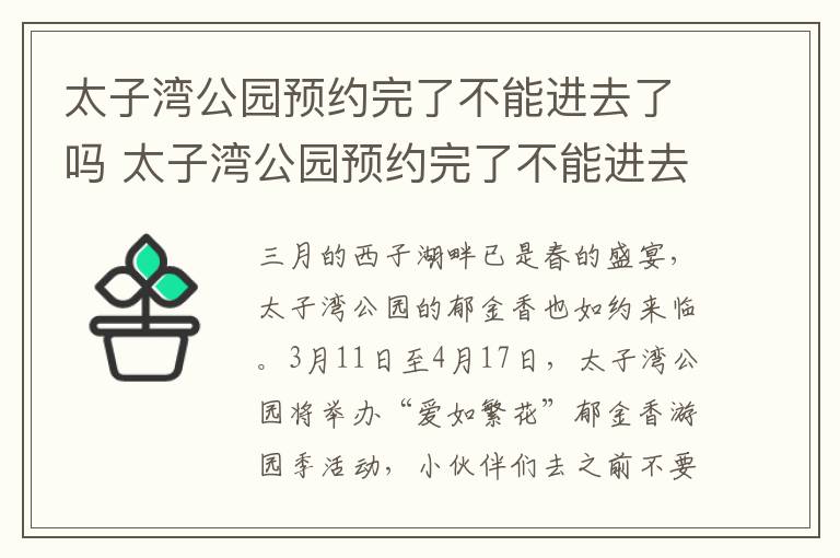 太子湾公园预约完了不能进去了吗 太子湾公园预约完了不能进去了吗怎么办