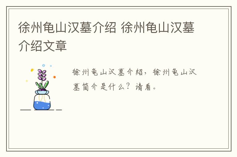 徐州龟山汉墓介绍 徐州龟山汉墓介绍文章