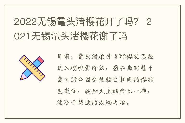 2022无锡鼋头渚樱花开了吗？ 2021无锡鼋头渚樱花谢了吗