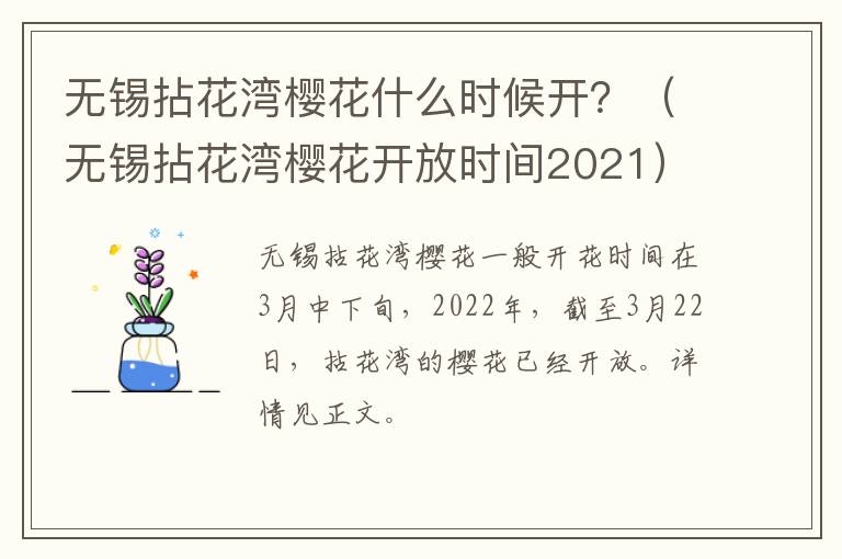 无锡拈花湾樱花什么时候开？（无锡拈花湾樱花开放时间2021）