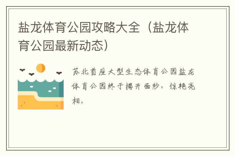 盐龙体育公园攻略大全（盐龙体育公园最新动态）